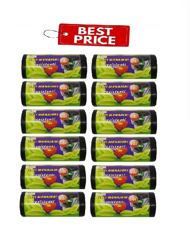 Pachet promo 12 X Saci menajeri Mica's HDPE, 60L, 50 buc/rola